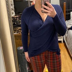 WHBM Navy Cashmere Blend Wrap Tunic Sweater EUC